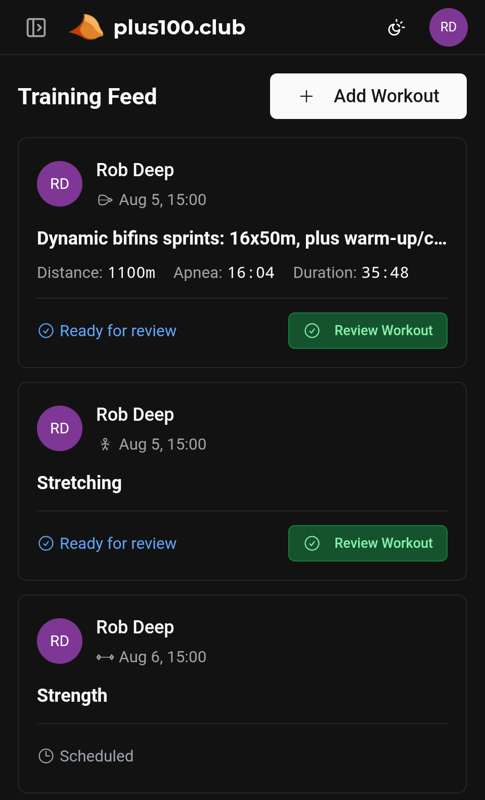 Workout Feed - Dark Theme